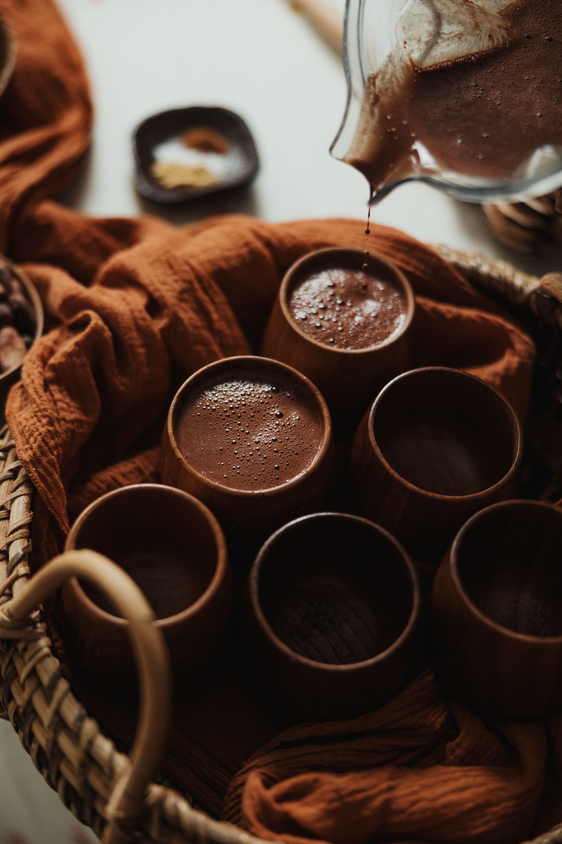 Cups full of ceremonial cacao